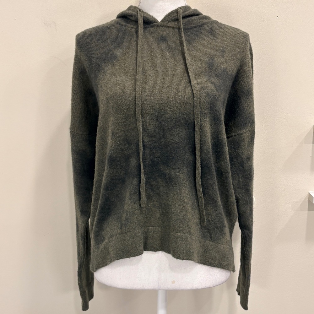Kokun Cashmere Tie Dye Hoodie Sweater Olive Green Large Luxury Lounge Streetwear